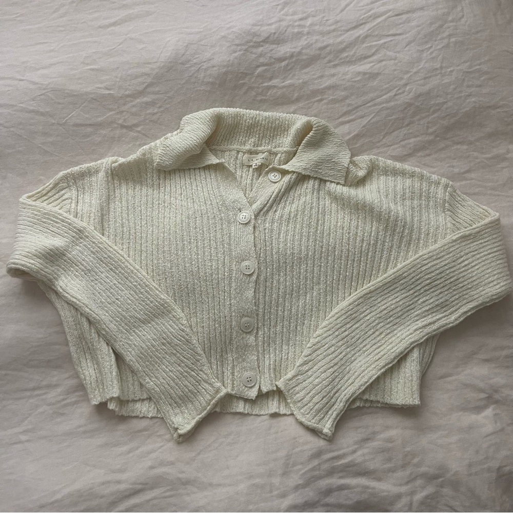 PacSun Cropped Cream Ribbed Cardigan